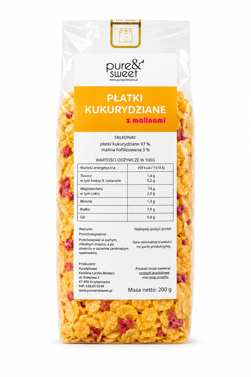 Płatki Kukurydziane z Maliną Liofilizowaną
